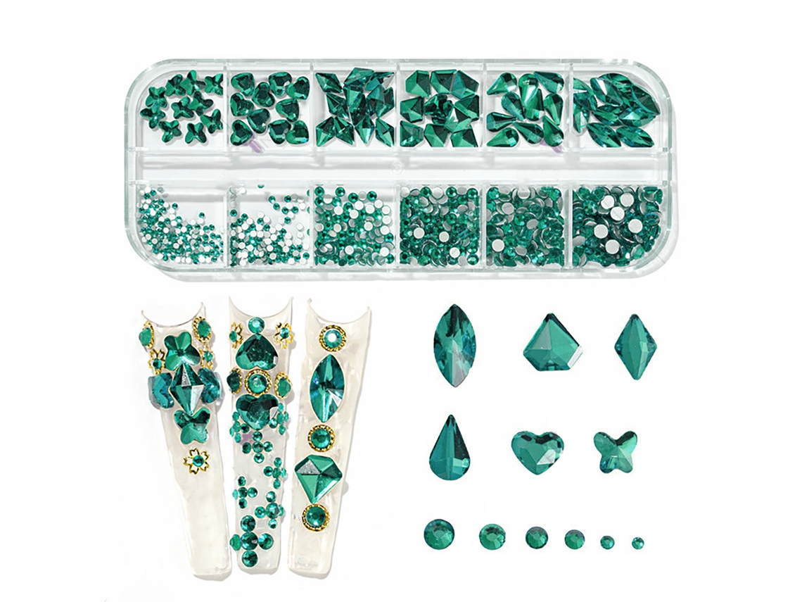 Conjunto De Decorações Para Unhas 12 Grade Formas Diferentes Strass De Decoração Com Base Plana Para Salão De Unhas Preto