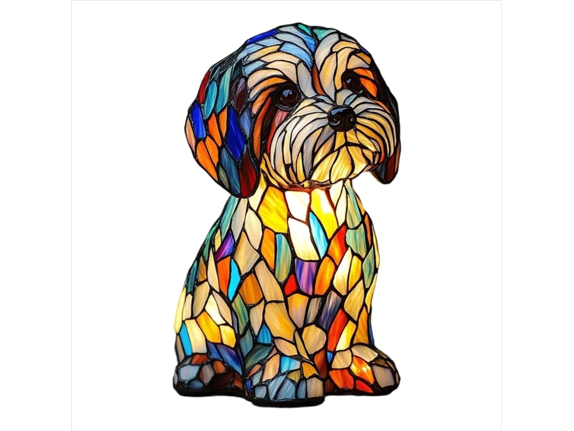 Luminária Noturna Retrô Em Resina Com Cachorrinho Arco-íris Decoração