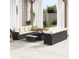 Vidaxl Conjunto De Sofá De Jardim 11 Unid. Preto Vime Pe