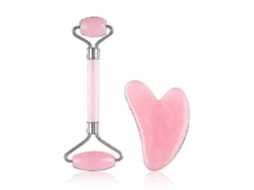 Massageador Facial com Rolos, Lifting e Adelgaçante, Conjunto de Rolos Gua Sha em Resina Rosa N Atural, Placa GOKOCO