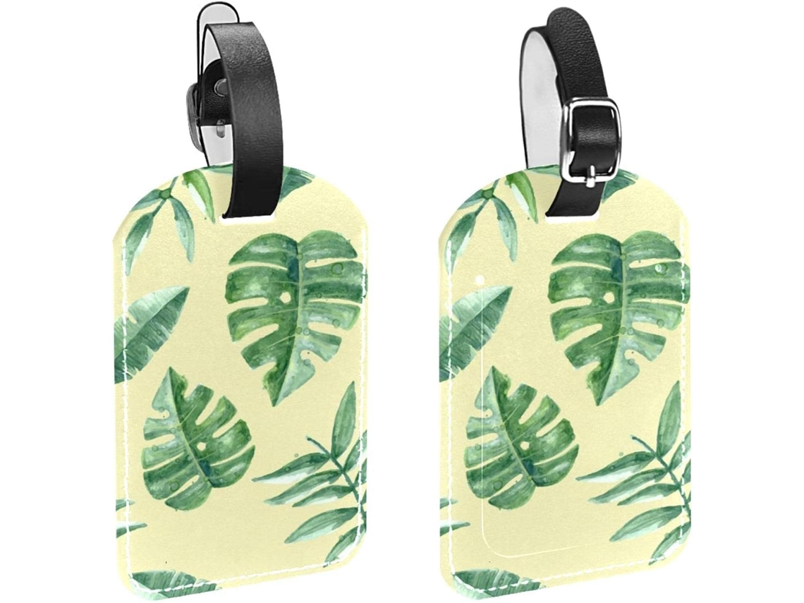 Conjunto De 2 Etiquetas Bagagem Em Imitação Couro Proteção Privacidade Design Folha Tropical
