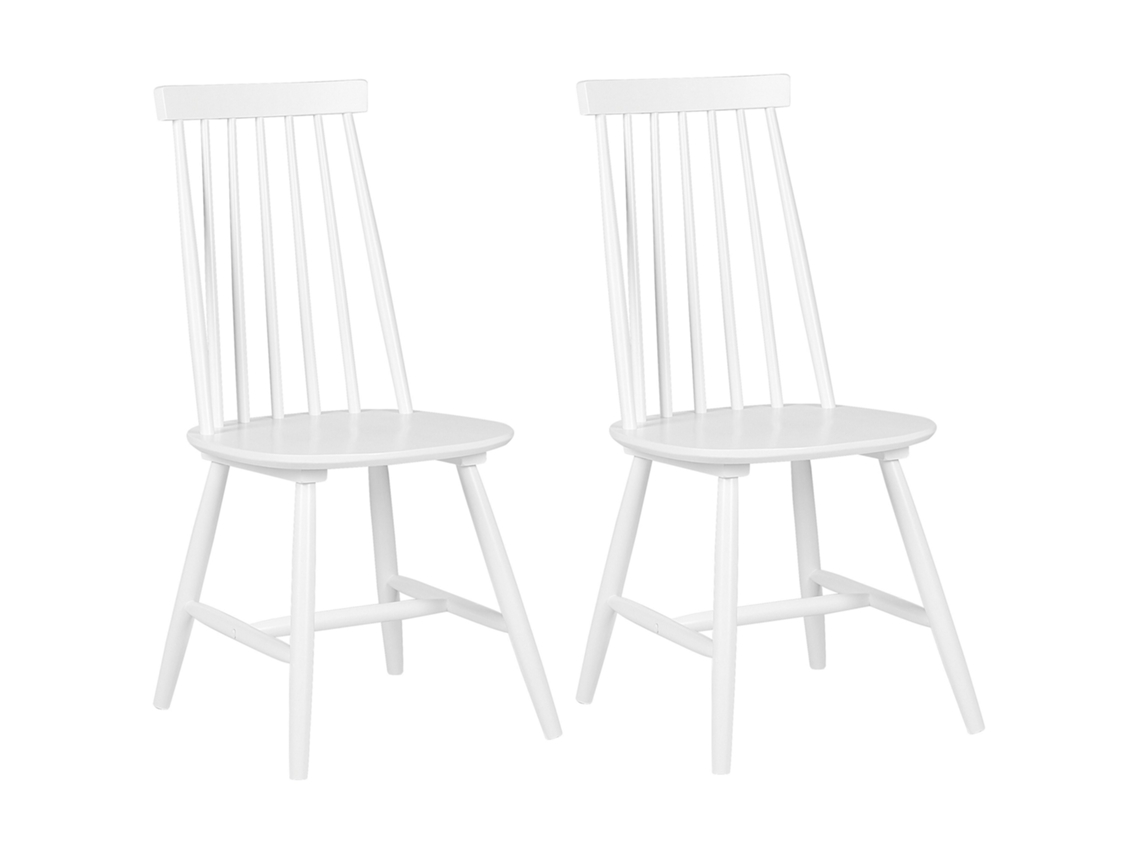 Conjunto de 2 cadeiras de refeição em madeira de seringueira BELIANI Burbank de Madeira de seringueira Branco 44x44x93