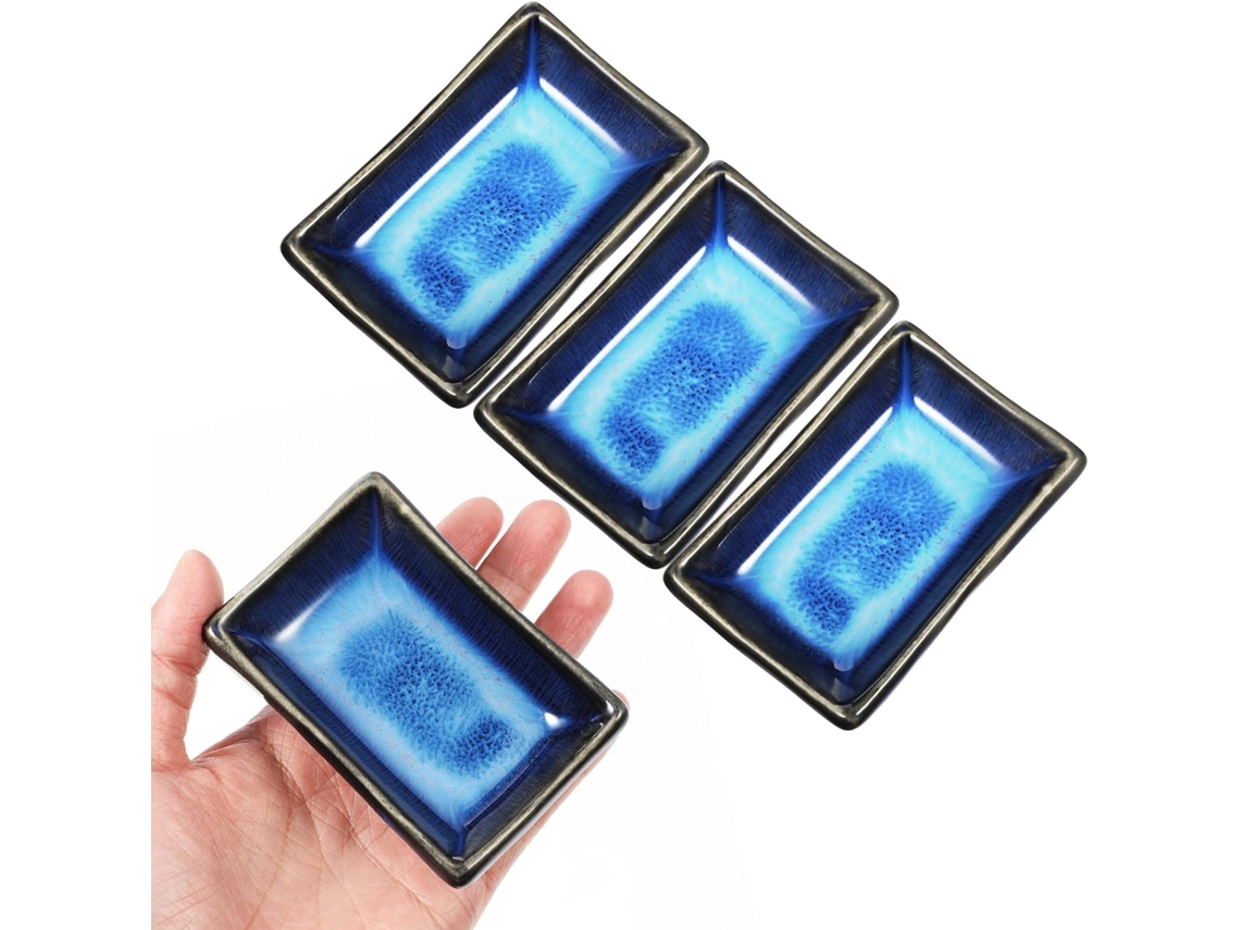 Conjunto de 4 Tigelas Pequenas de Cerâmica Azul Esmaltada, Estilo Japonês, 8,9 Cm CHABERLU (3,5 Polegadas)