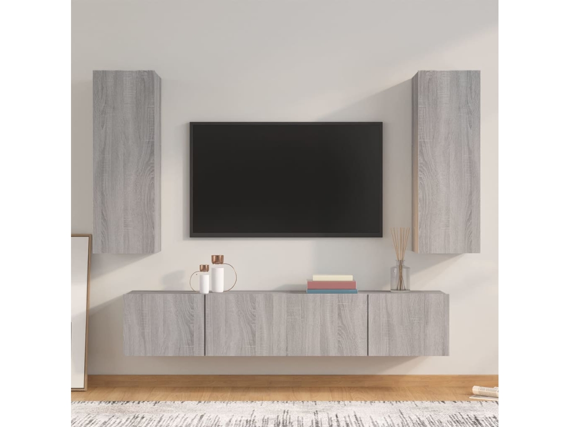 Vidaxl Conjunto Móveis De Tv 4 Pcs Madeira Processada Sonoma Cinza