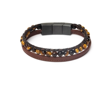 Bracelete Gémini Bracelete Gemini Triplo Marrom Couro Olho De Tigre 21 Cm
