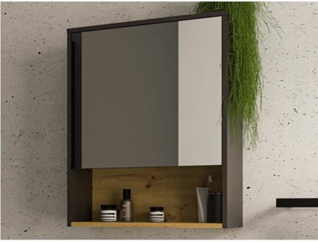 Armário de Casa de Banho SHOWER DESIGN Yangra com Espelho (Aglomerado - Cinzento - 75x60x25 cm)