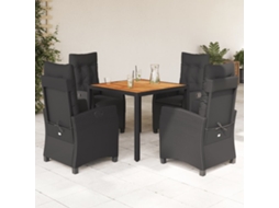 5 Pcs Conjunto De Jantar P/ Jardim C/ Almofadões Vime Pe Preto Dkd Home Decor