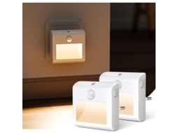 Conjunto de 2 Luzes Noturnas Led com Sensor de Movimento e Crepúsculo, Luz Branca Quente, Brilho Ajustável, Modos Auto/on/off BRILVIBERA