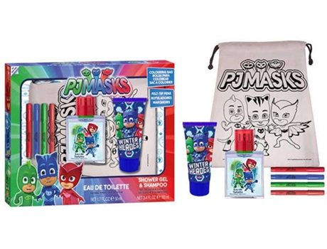 Coffret  Pjmasks Edt Spray 100 ml Chuveiro Gel 50 ml + + 4 + Saco de Marcadores de Coloração Snack