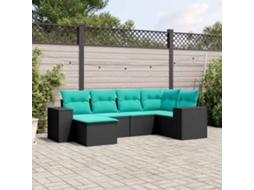 Vidaxl Conjunto De Sofá De Jardim Com 6 Peças E Almofadas Em Rattan Sintético Preto