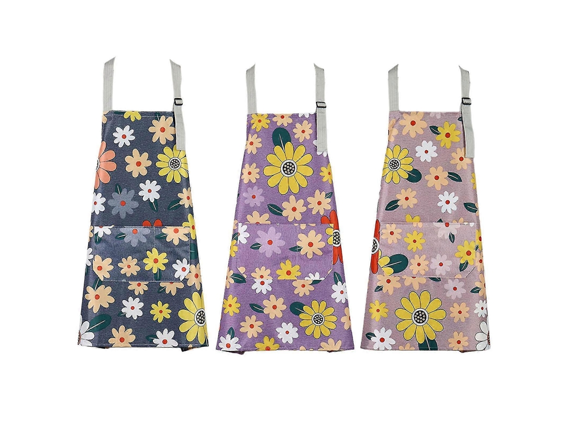 3 Delantal de Cozinha Ajustável Sem Mangas com Padrão Floral Impermeável para Assar, Jardineria e Limpeza