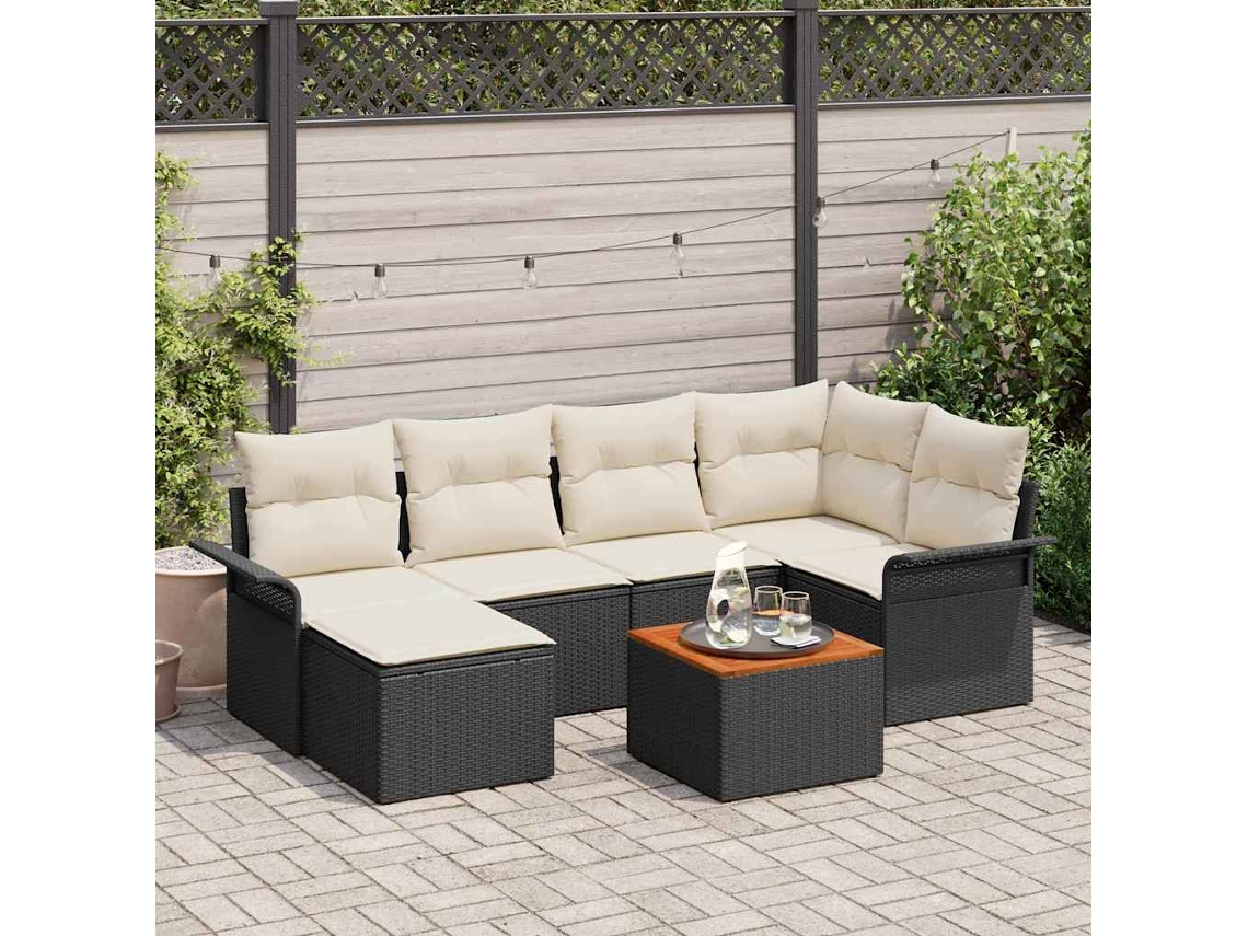 Vidaxl Conjunto De Sofá De Jardim 7 Unid. Preto Vime Pe