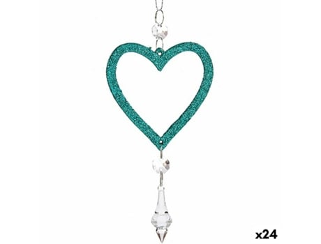 Adorno Natalício Coração Verde Plástico Purpurina 9 x 16 x 2 cm (24 Unidades)