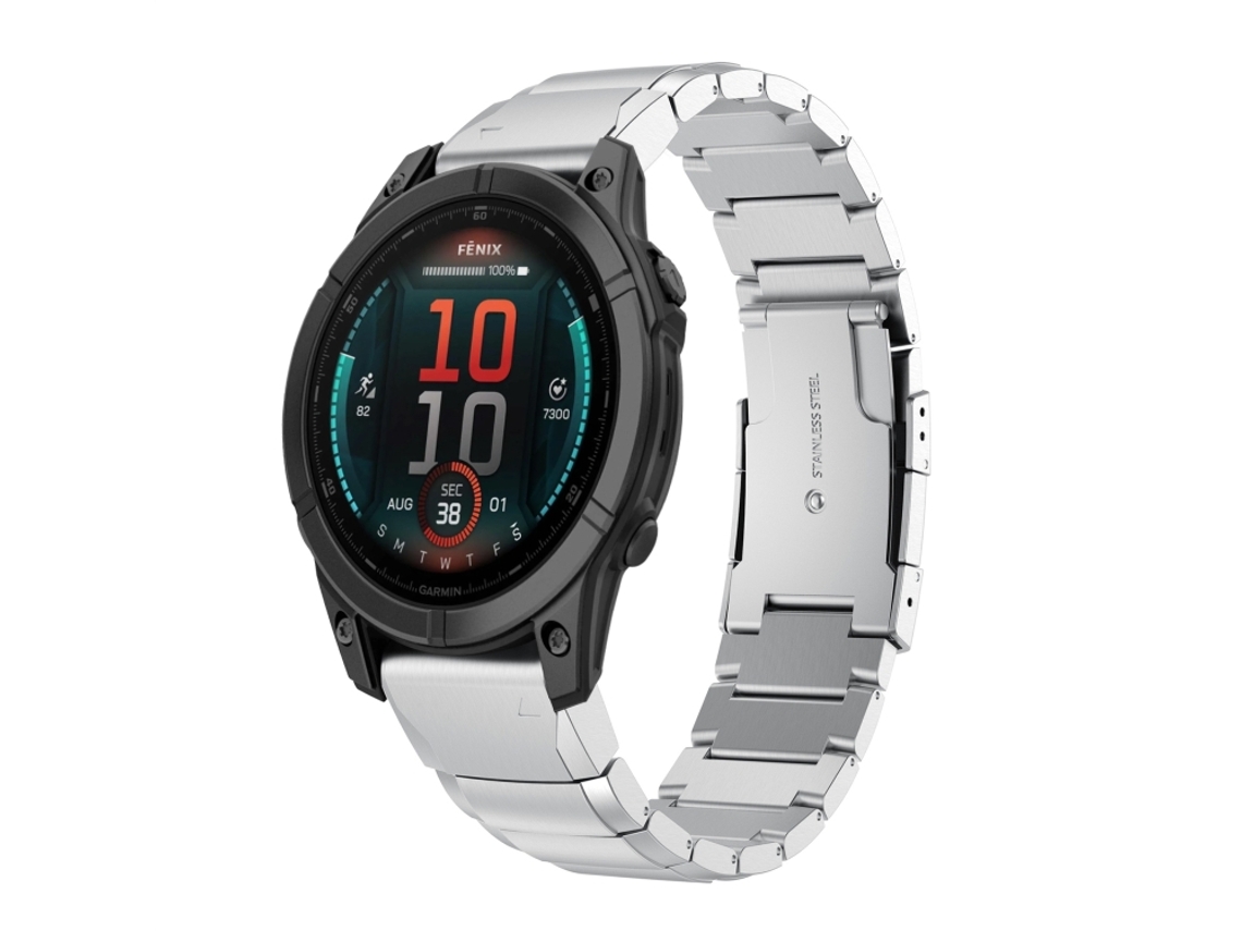 Bracelete Para Garmin Fenix 8 Mip (47mm) - Aço Inoxidável - Estampa De Casco De Tartaruga (22mm) Prata