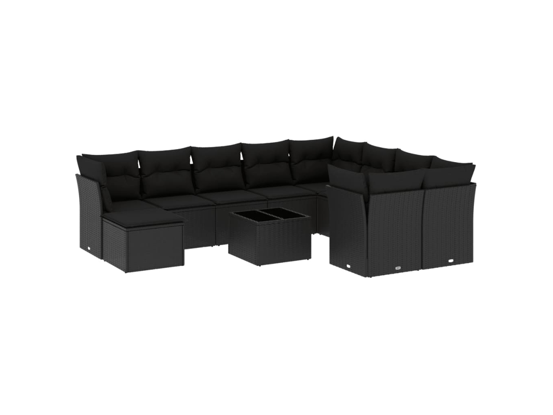 Conjunto de 11 Sofás de Jardim com Almofadões Vime Pe Preto MAISON EXCLUSIVE