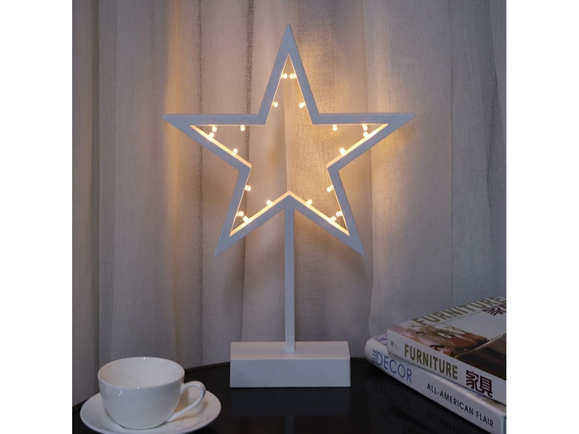 Base de mesa em formato de estrela, material PVC, luz branca brilhante, ideal para quarto e casa, tamanho 39x25x5,5 cm