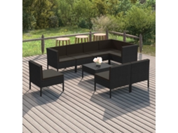 Vidaxl 9 Pcs Conjunto Lounge De Jardim C/ Almofadões Vime Pe Preto