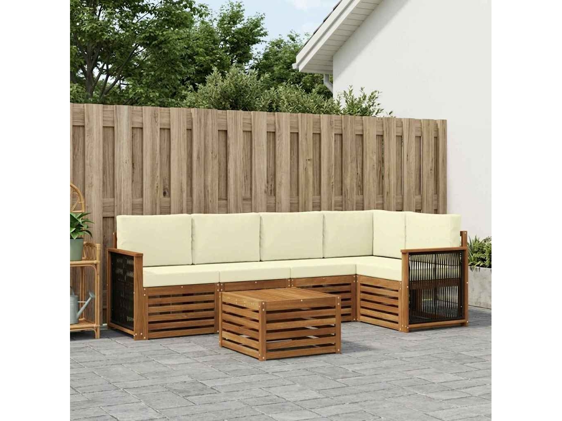 Vidaxl Conjunto De Sofá Sectional Com Almofada 5 Pcs Natural E Creme