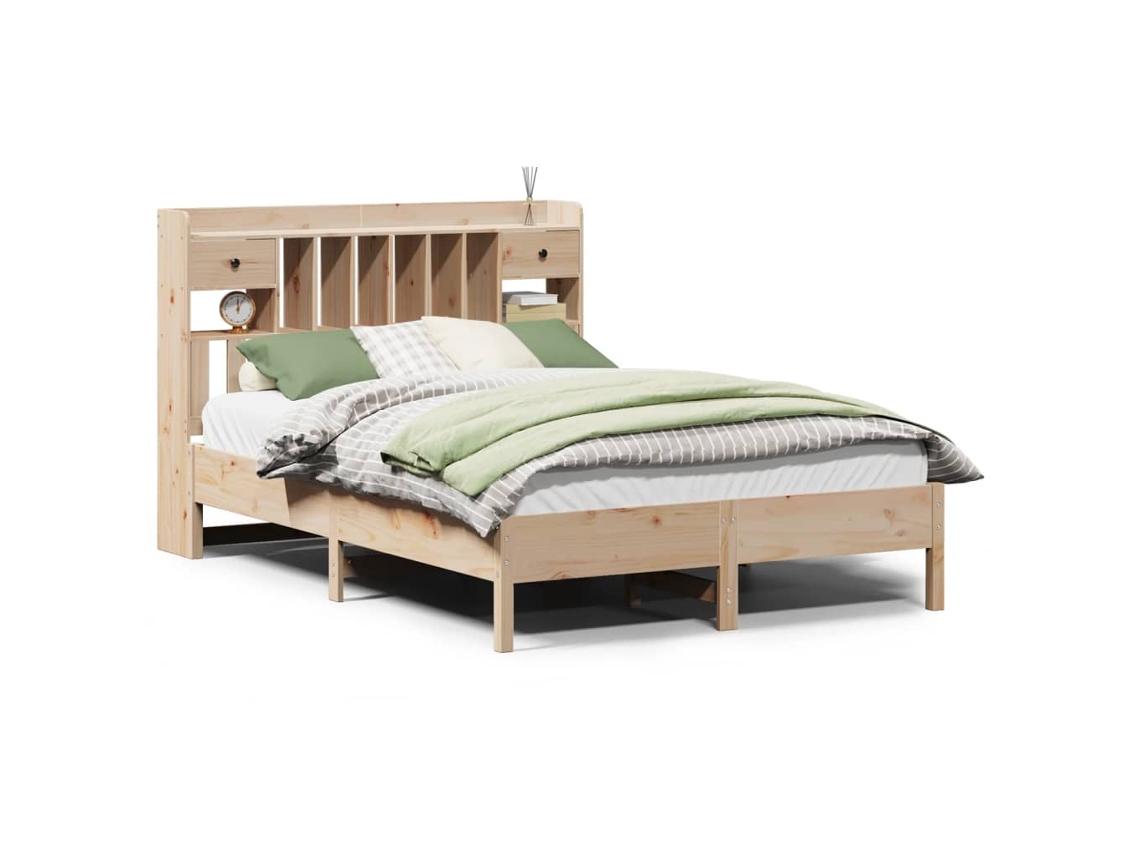Cama com Estante Sem Colchão 140x190 Cm Pinho Maciço MAISON EXCLUSIVE