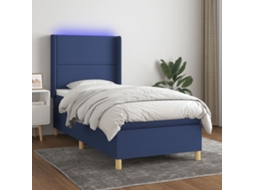 Vidaxl Cama Box Spring C/ Colchão E Led 90x200 Cm Tecido Azul