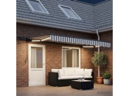 Vidaxl Estrutura De Toldo Manual Com Leds Cinza Claro E Branco 4 × 3 M
