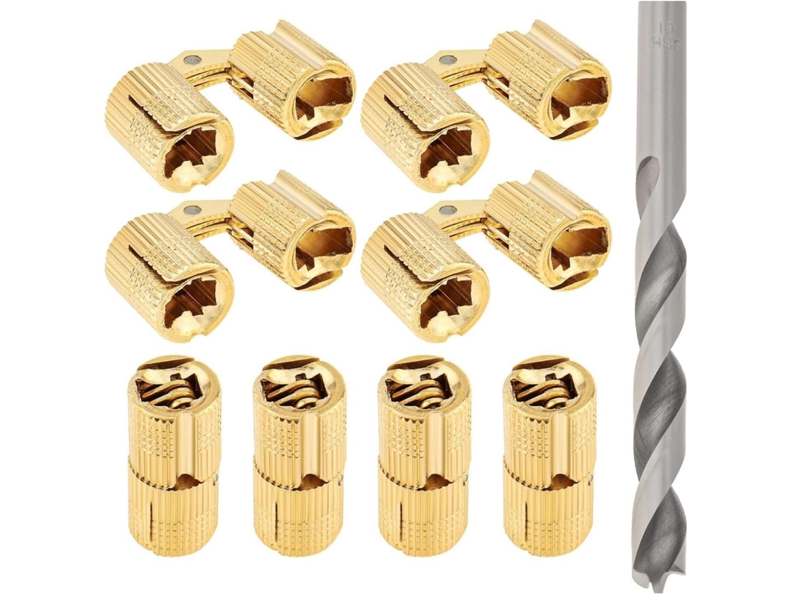 Conjunto De 8 Dobradiças Latão Para Armários, Com Encaixe De 10mm, Instalação Invisível Com Broca Inclusa, Ideais Para