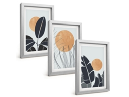 Composição De Quadros Padrões De Plantas, Sóis Grandes E Minimalistas Espelharte (3 Peças 20x30 Cm)
