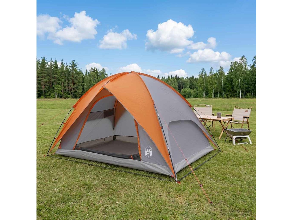 Vidaxl Tenda De Camping Com Capa De Chuva Impermeável Cinza E Laranja
