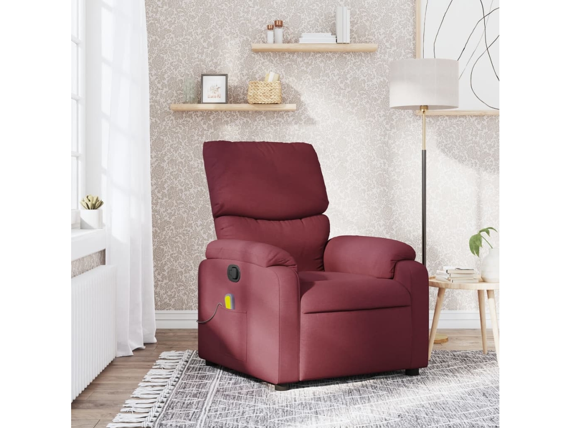 Vidaxl Poltrona De Massagens Reclinável Tecido Vermelho Tinto