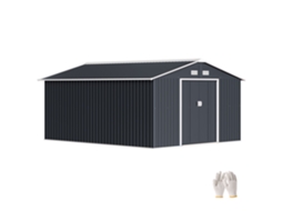 Galpão de Jardim Cinza Escuro 340x386x200 Cm com 12,4 M², Duas Portas Deslizantes e Base Reforçada (piso Não Incluso)