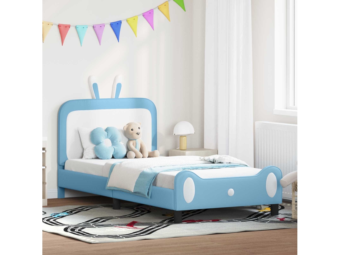 Vidaxl Estrutura De Cama Infantil Com Cabeceira Azul 90 X 190 Cm Pu