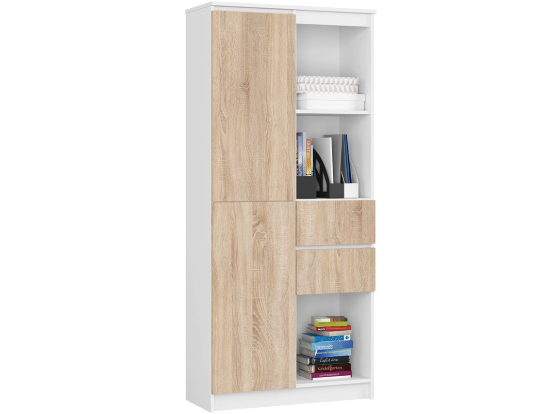 Estante Moderna R15 80cm C/ Porta E Gavetas, Acabamento Branco/carvalho De Sonoma