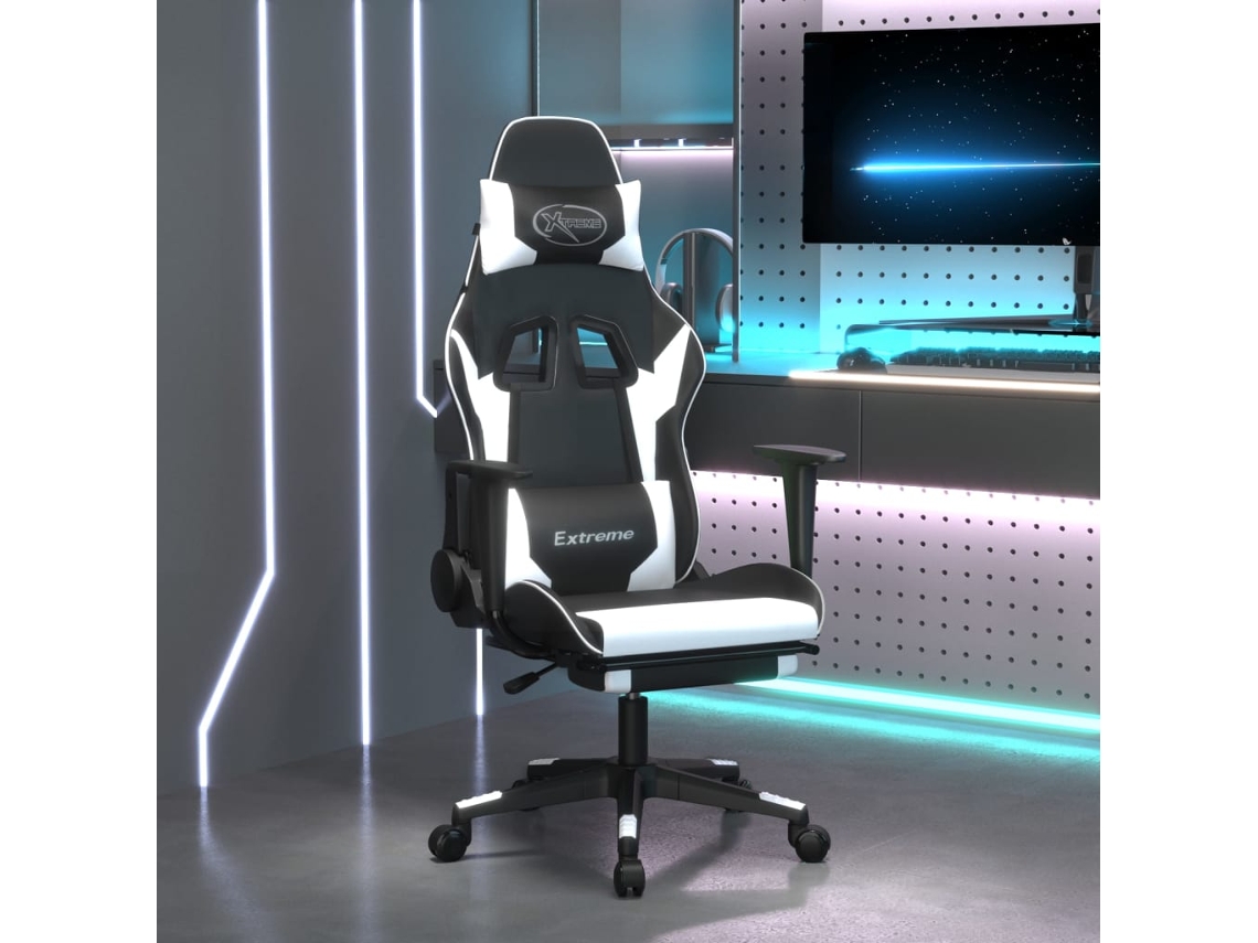 Vidaxl Cadeira De Gaming C/ Apoio Pés Couro Artificial Preto/branco