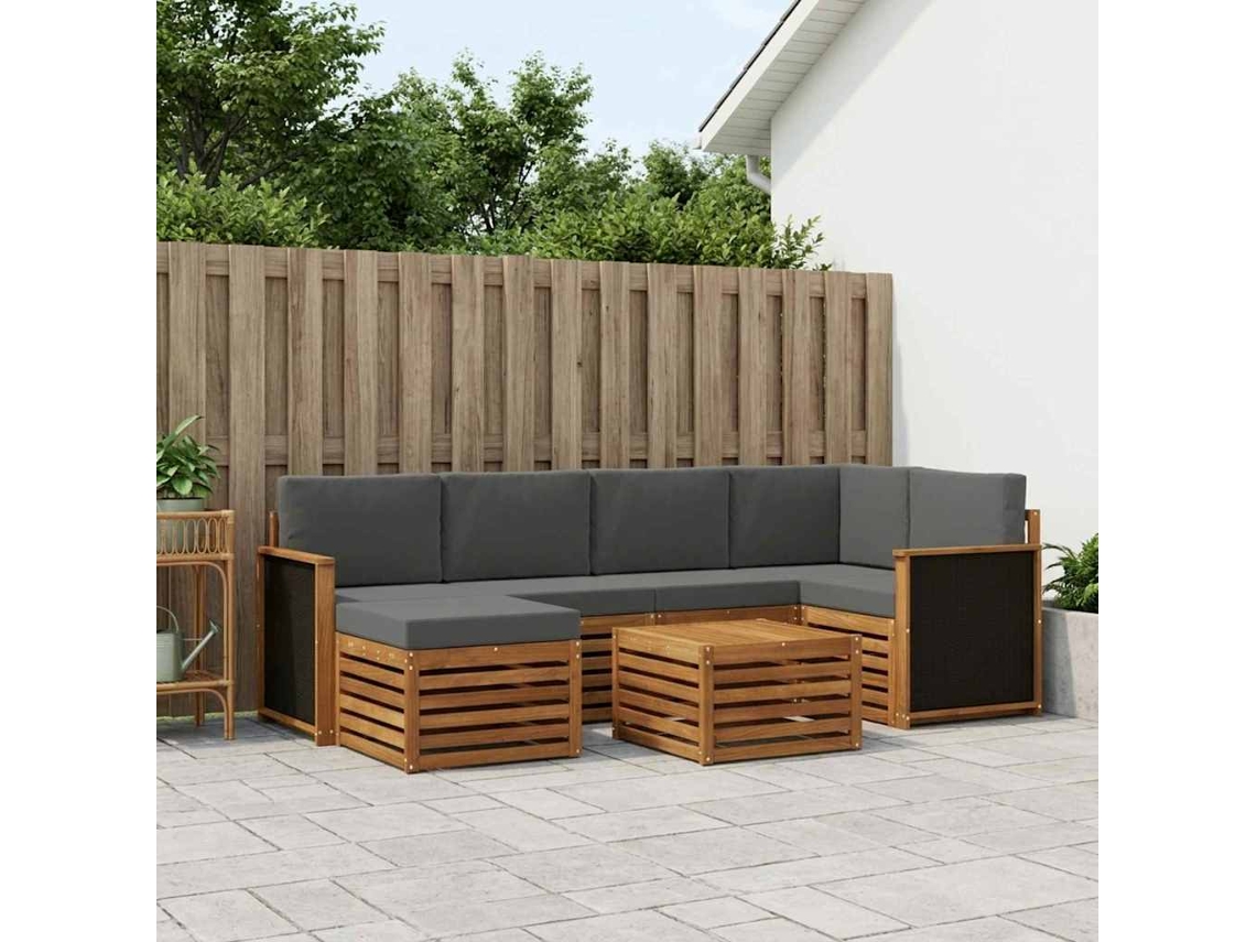 Vidaxl Conjunto De Sofás Para Exterior 6 Unid. Natural E Antracite