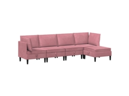 Conjunto 5 Conjunto De Sala De Estar Vidaxl Rosa Veludo (280 X 140 X 82 Cm)