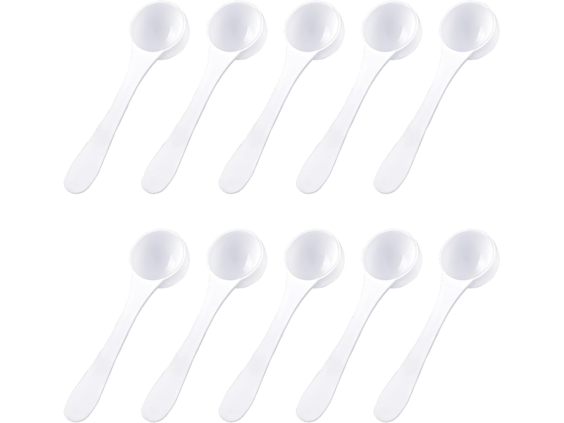 Conjunto De 10 Colheres Medidoras 5ml Em Plástico Pp Qualidade Alimentar Dosadoras Brancas Pó, Café, Açúcar
