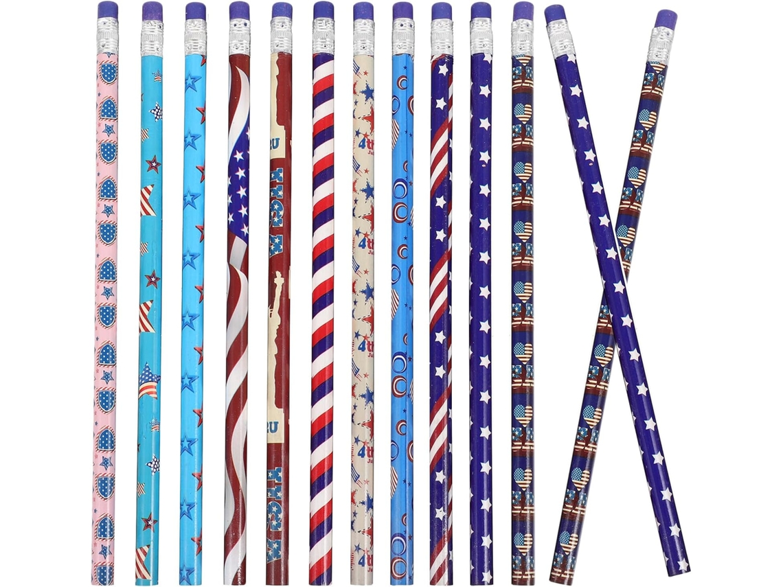 Conjunto De 48 Lápis Curtos Com Estampa Da Bandeira Americana Para Desenho E Escrita, Leves E Duráveis,