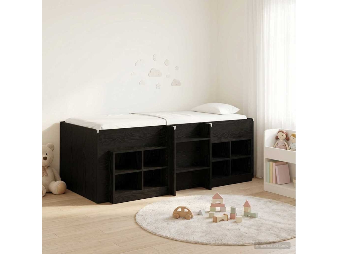 Vidaxl Cama Loft Com Armário 3 Unid. Preto Derivados De Madeira