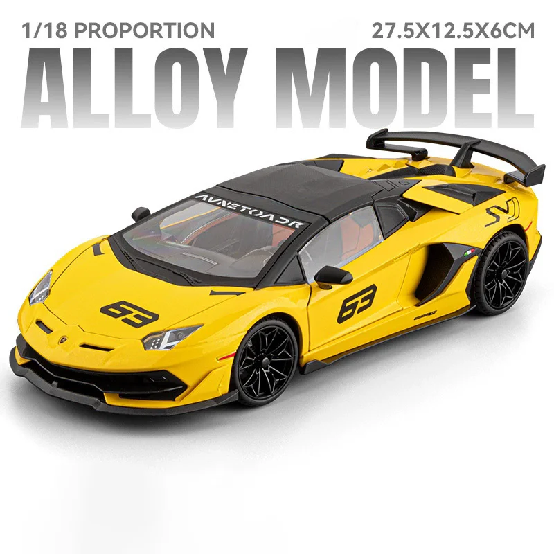 (svj63 Amarelo) Miniatura De Carro Em Escala 1:18 Com Efeitos Sonoros E Luminosos, Supercarro