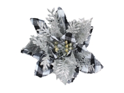 Flor Artificial Natal Branco e Preto com Padrão Vichy para Decoração Festiva LAXISCREED