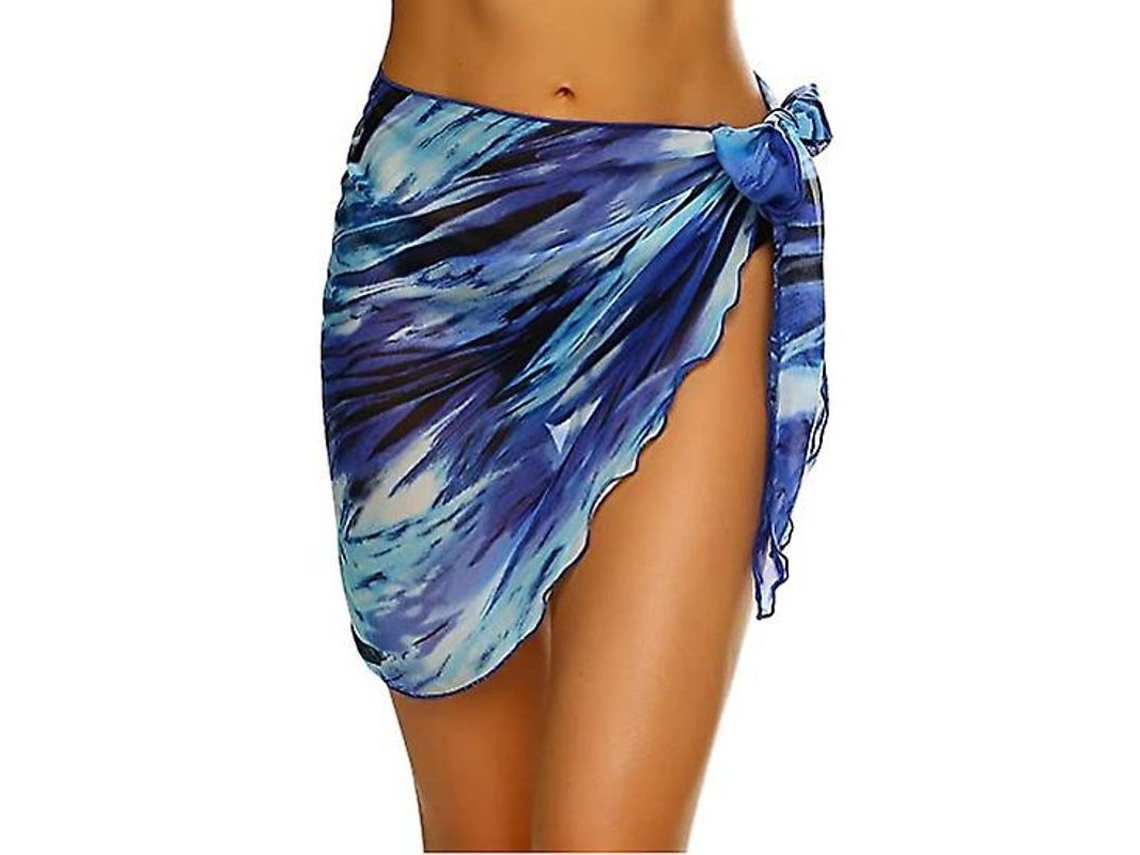 Saia Sarong Para Mulher De Verão, Cobertor De Bikini Translúcido Leve Para Praia E Piscina 208x50cm Azul Marinho
