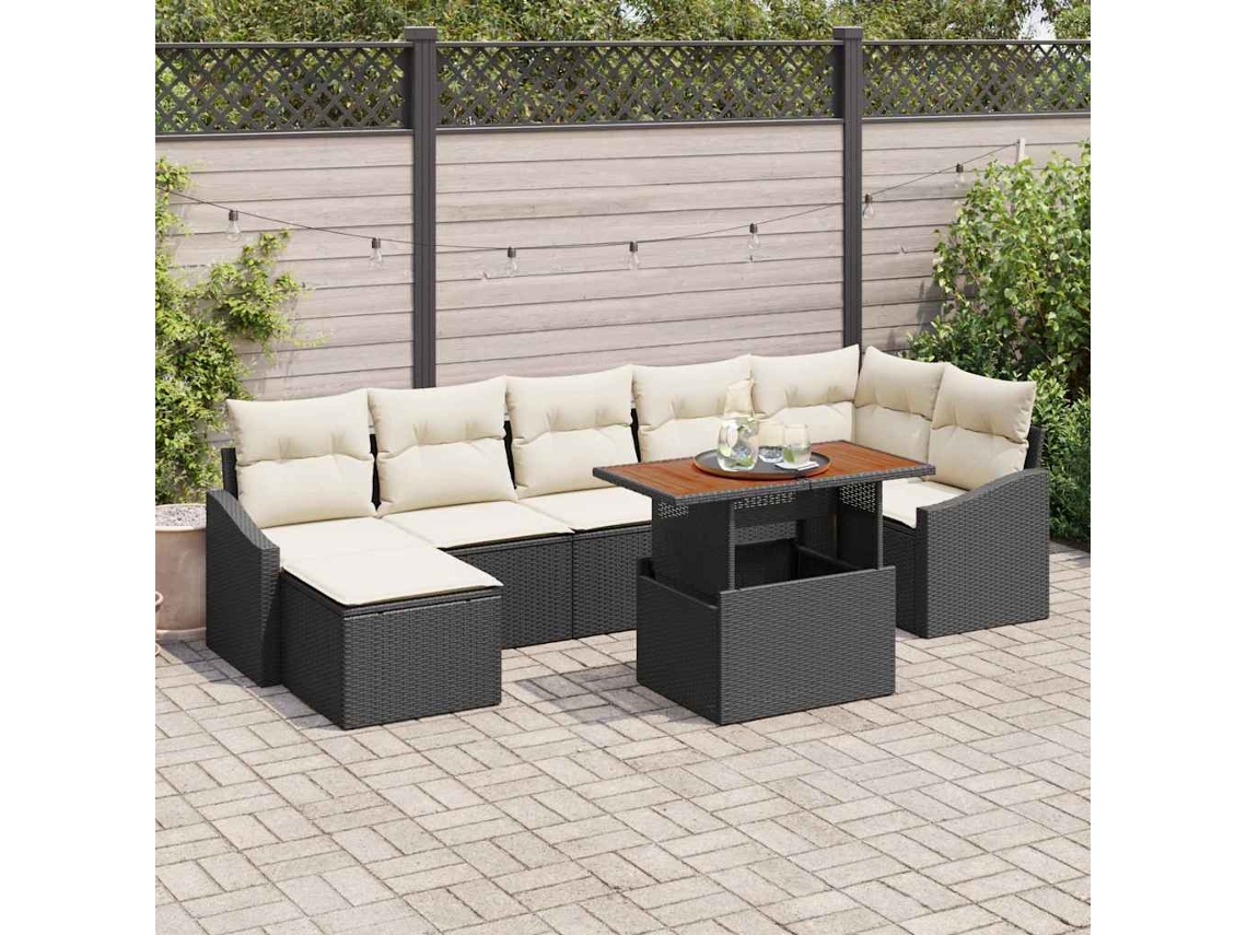 Vidaxl Conjunto De Sofá De Jardim 8 Unid. Preto E Creme