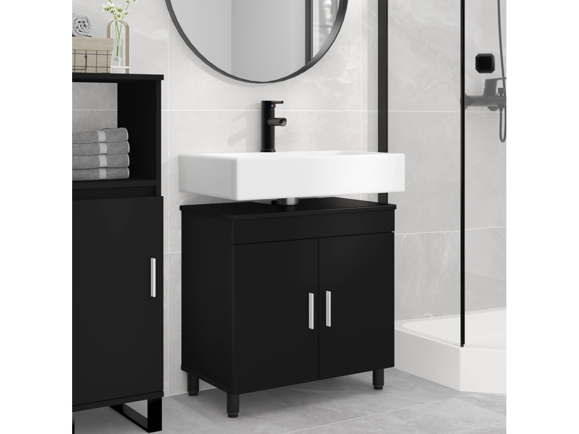 Vidaxl Unidade De Vaidade Para Banheiro Preto 60 X 35 X 60 Cm