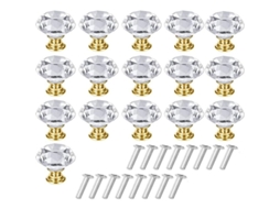 16 Tiradores de Cristal para Armário, Perillas de Cristal, Transparentes, com Parafusos