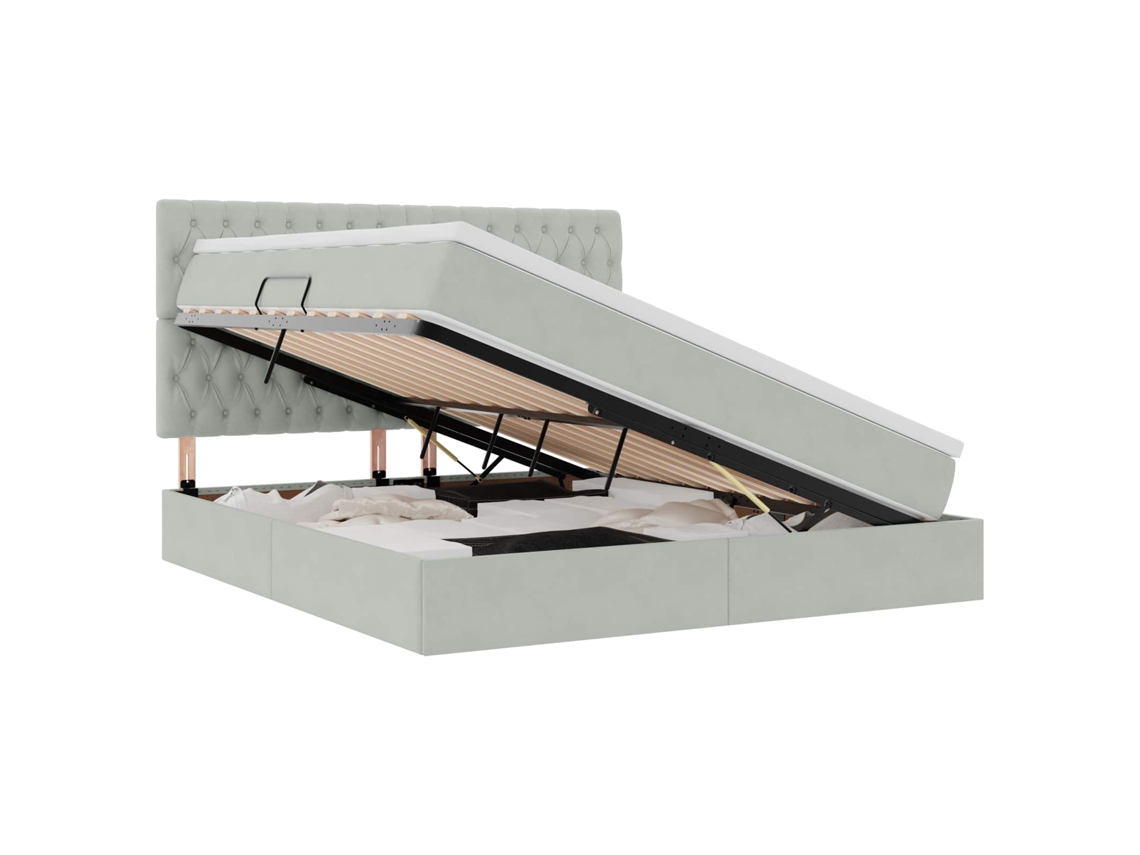 Cama com Arrumação e Led Cinzento Claro Veludo MAISON EXCLUSIVE (160x200 cm)