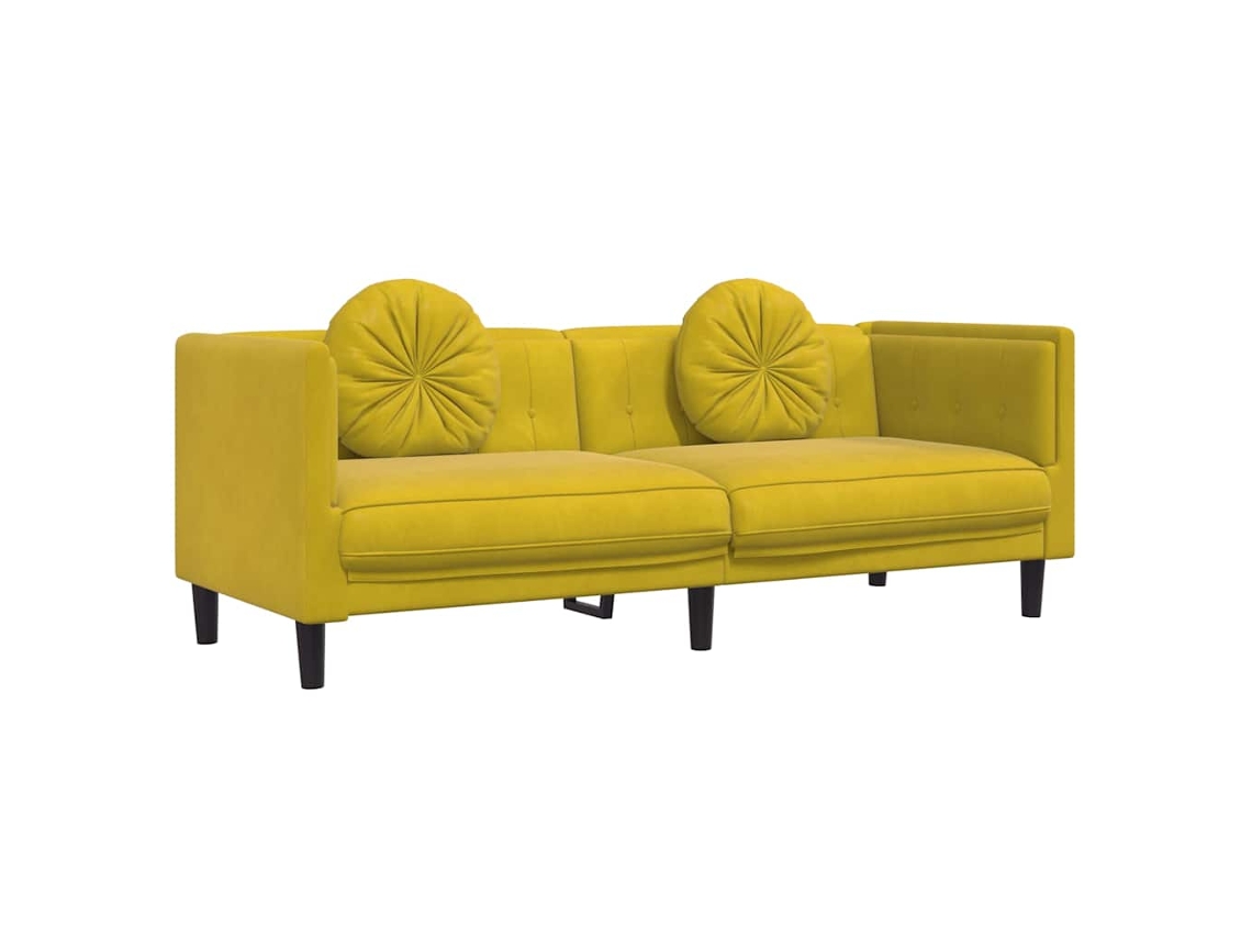 Sofá Com Almofadões 3 Lugares Vidaxl Veludo Amarelo