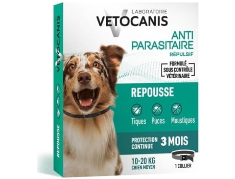 Coleira repelente de pulgas, carrapatos e mosquitos Vetocanis para cães de 10 a 20 kg com extratos naturais de nim e lavandina (pacote com 2)