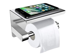 Suporte de Papel Higiênico de Parede com Prateleira, de em Aço Inoxidável 304, Prata Escovada AQUAFORGE