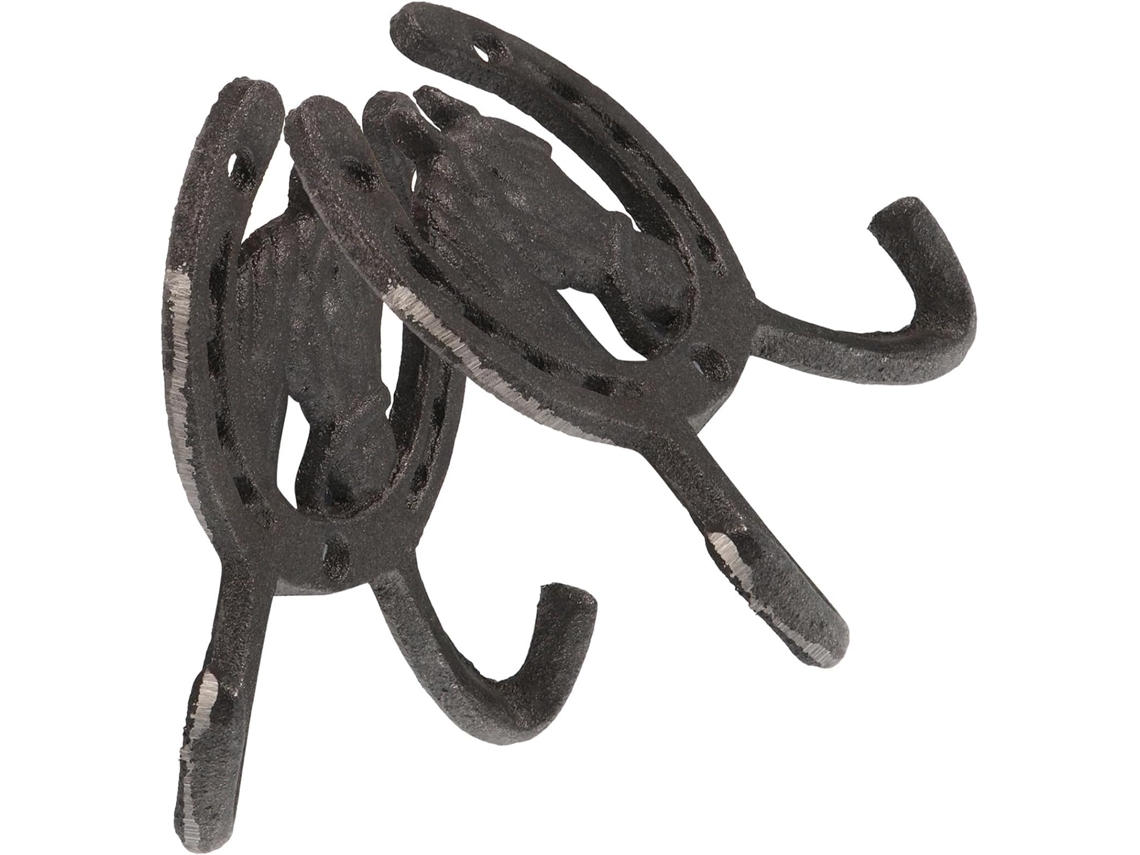 Conjunto De 2 Ganchos De Parede Vintage Em Ferro Fundido Preto Em Formato De Ferradura Para Casacos.