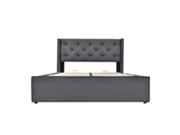Cama de Casal Hidráulica Estofada 160x200 Cm com Estrado Metálico e Espaço de Armazenamento Cinza Algodão PAPRIKA